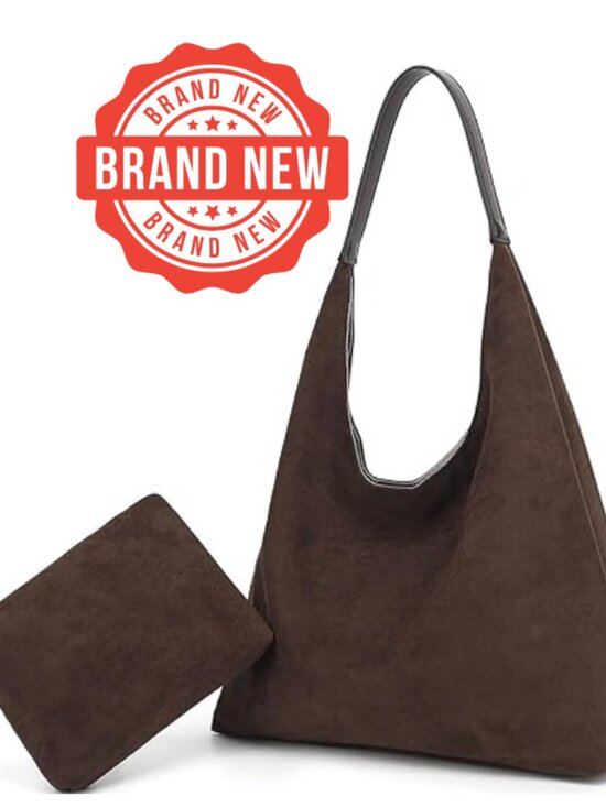 Handbags - Vintage Suede Slouchy Hobo Tote Bag Large Capacity Work Handbag Faux Suede
